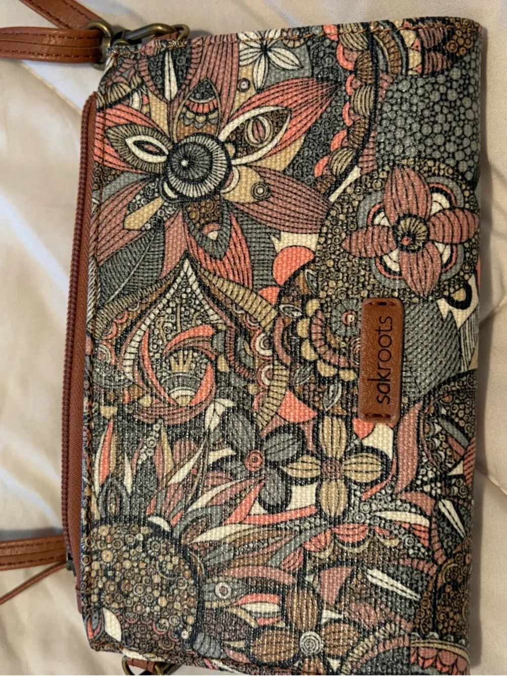 The Sak Floral Crossbody Bag in Brown and Pink - Picture 2 of 3